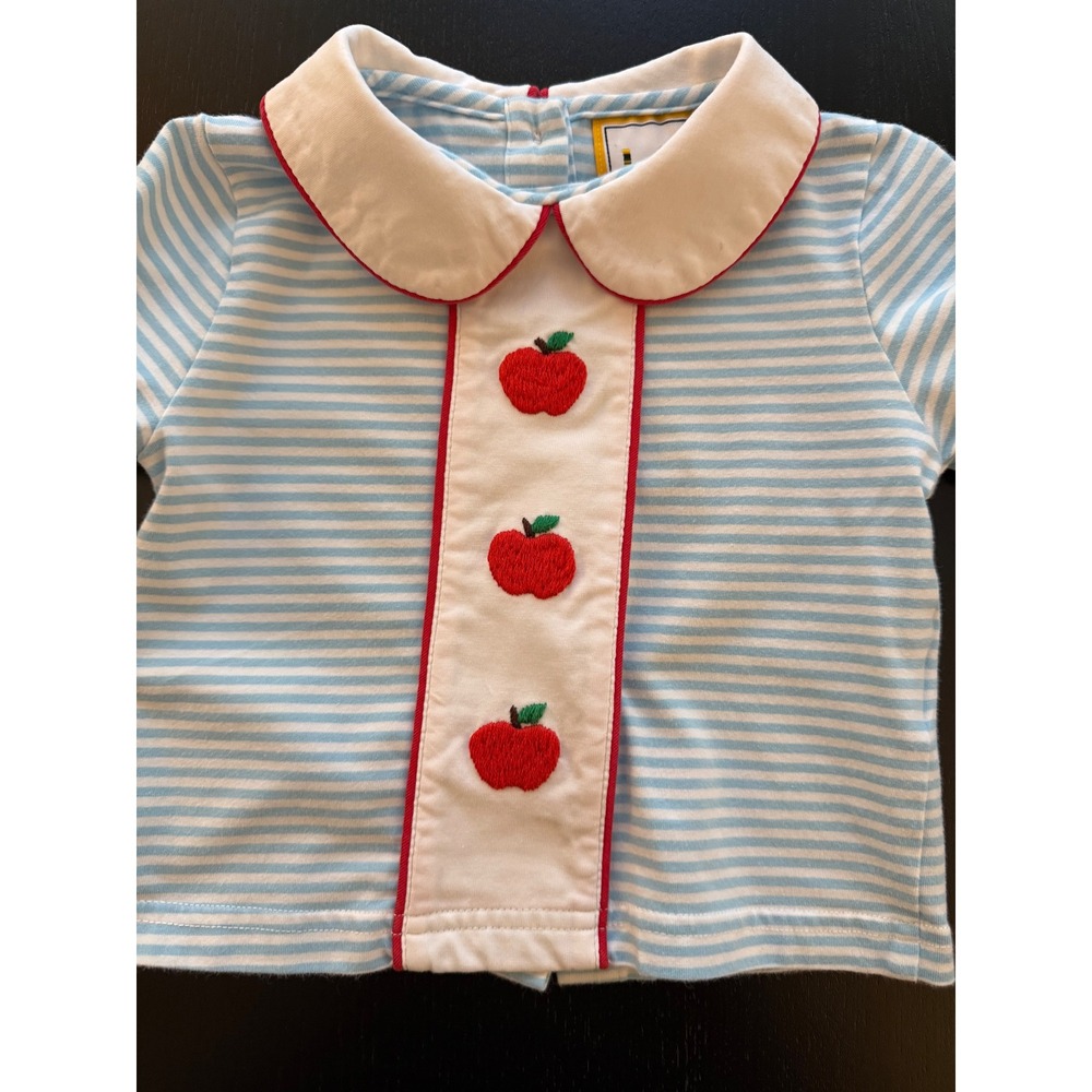 Babeeni Baby‎ Embroidered Apple Top Size 9 Months Striped Infant Collared Shirt